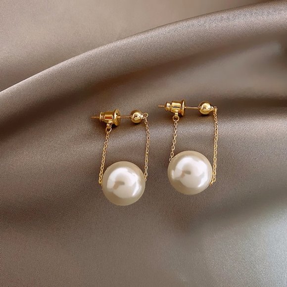 14K Gold Filled Elegant White Pearl Drop Earring perfect accessory - Picture 2 of 14